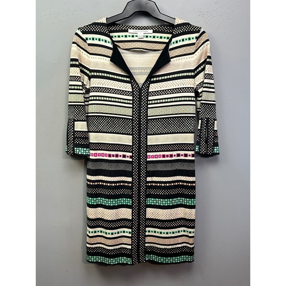 Diane von Furstenberg Dress Womens 4 Multi Geometric Stripe Silk Blend V-Neck